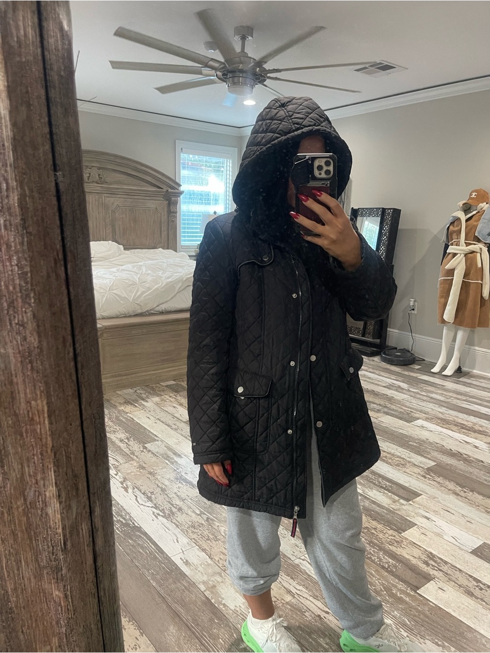 Tommy Hilfiger Quilted Hooded Puffer Coat in Black